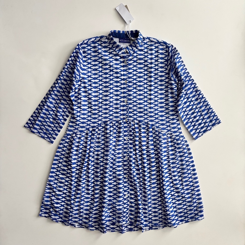 Ro's Garden Dress Blue White Nwt Shirt Dress Capri Button Front